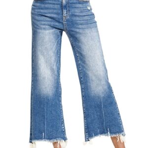 ZENANA MID RISE STRAIGHT RAW HEM DENIM PANTS