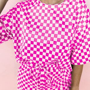 Rose Checkered Top and Short Casual 2pcs Set