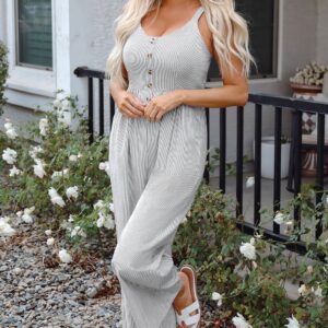 Black Stripe Half Buttoned Sleeveless Wide Leg Jumpsuit