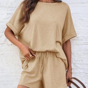 Round Neck T-Shirt and Drawstring Shorts Set. Variety Of Colors.